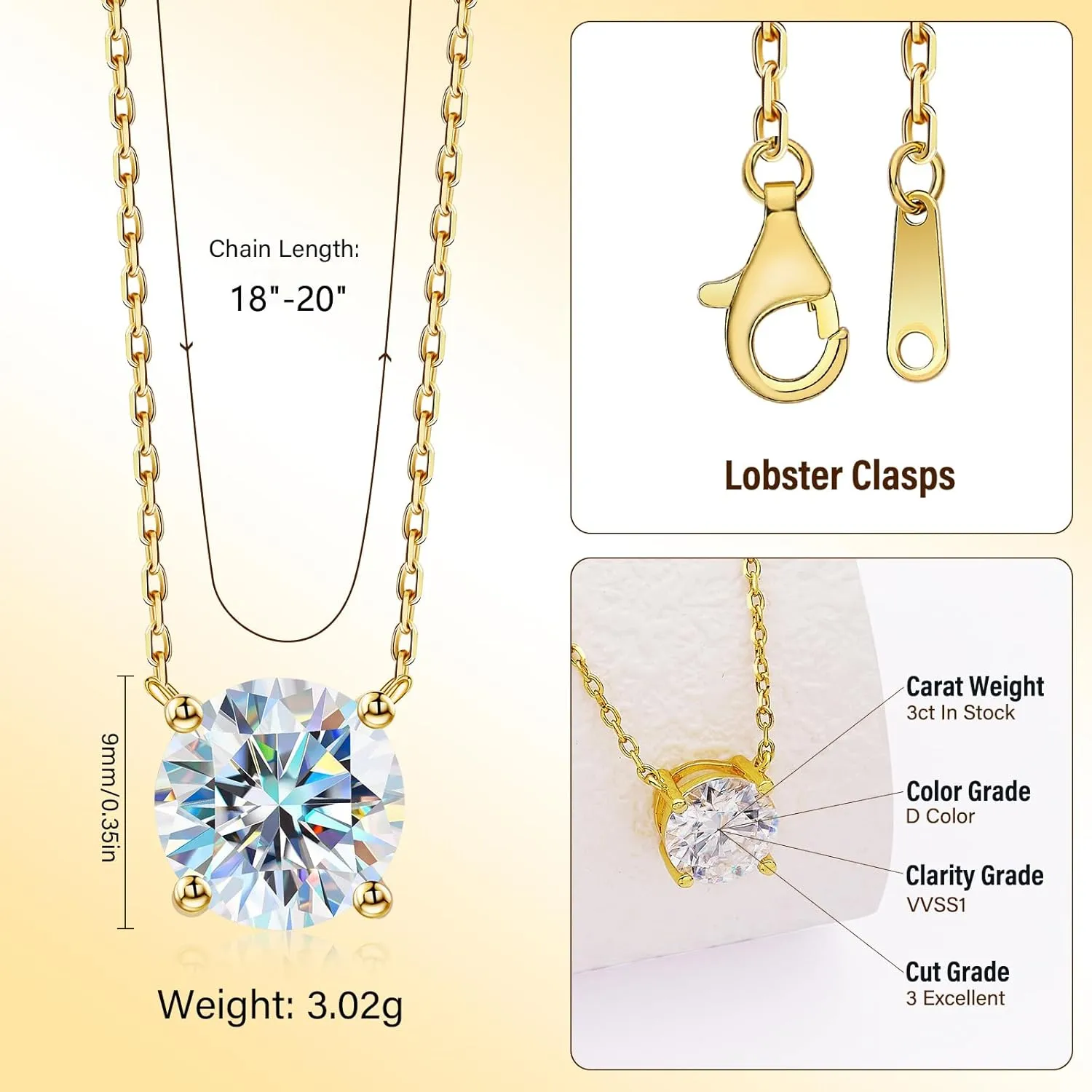 Diamond Necklace for Women, Moissanite Pendant Jewelry for Mothers Gifts, Diamond Necklace Gifts for Mothers Day with GRA Certificate Wife Mom