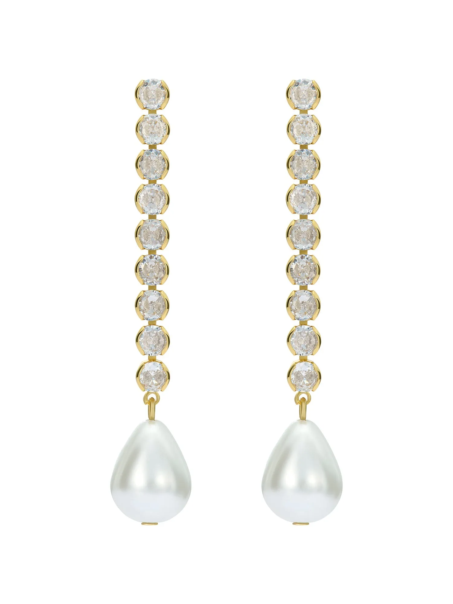 Divaa Pearl & Crystal Statement Drop Earrings Gold