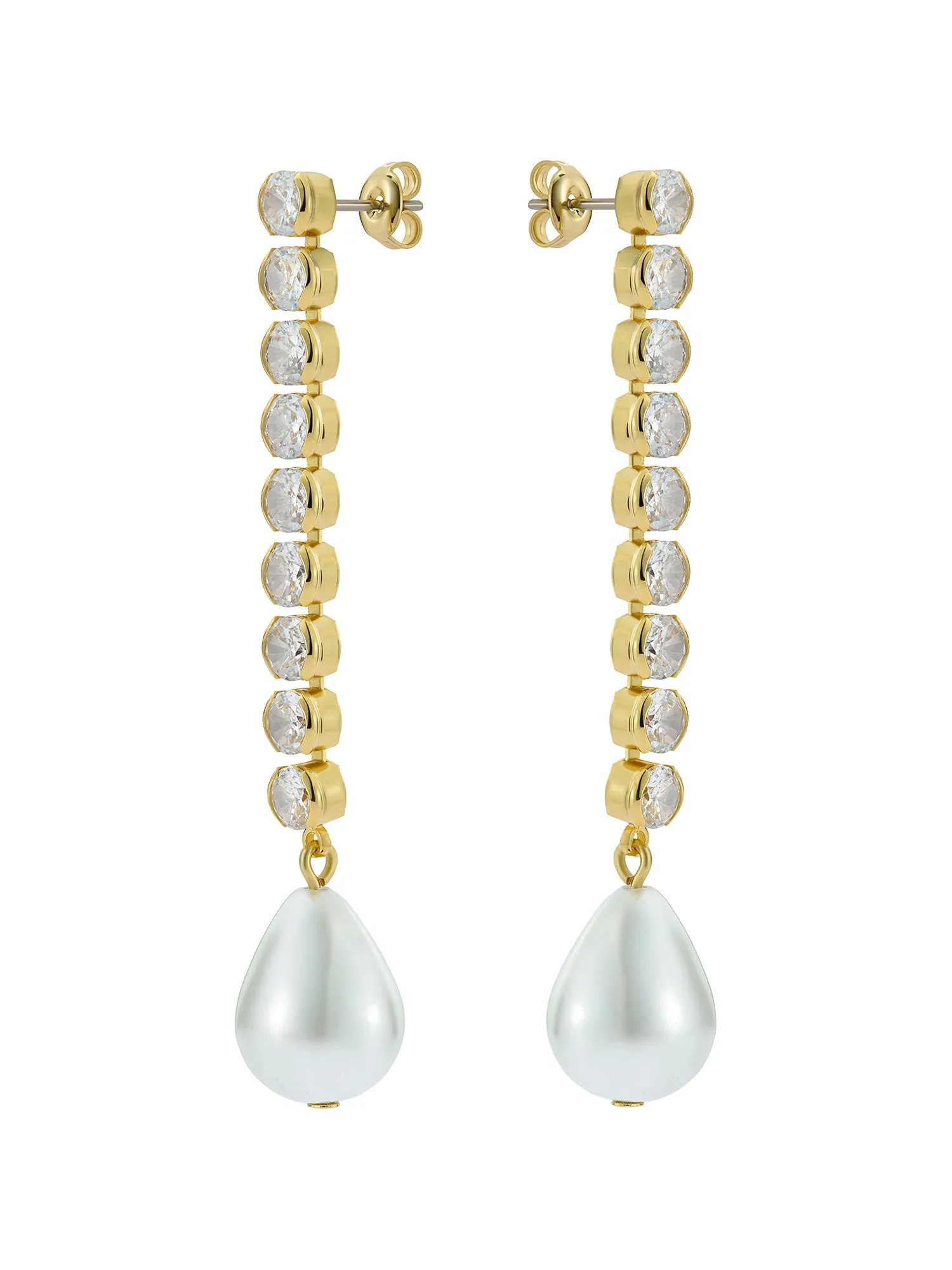 Divaa Pearl & Crystal Statement Drop Earrings Gold