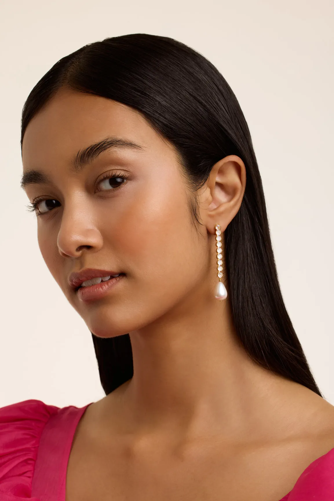 Divaa Pearl & Crystal Statement Drop Earrings Gold