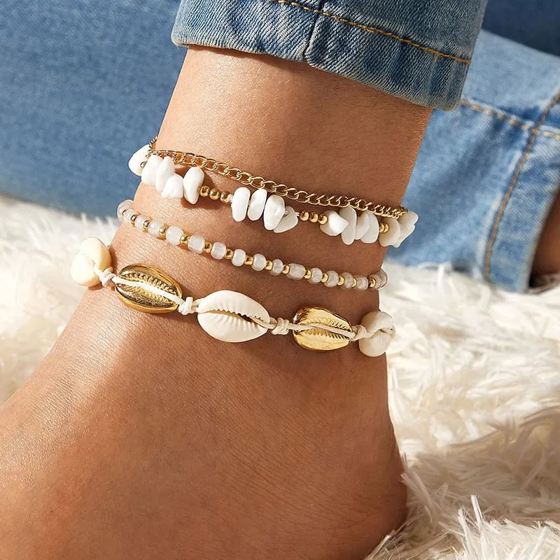 Docona Boho 4pcs/sets Colorful Beaded Anklets
