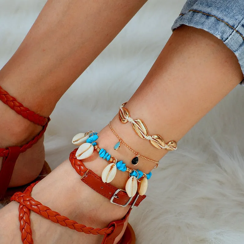 Docona Boho 4pcs/sets Colorful Beaded Anklets