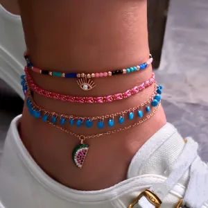 Docona Boho 4pcs/sets Colorful Beaded Anklets