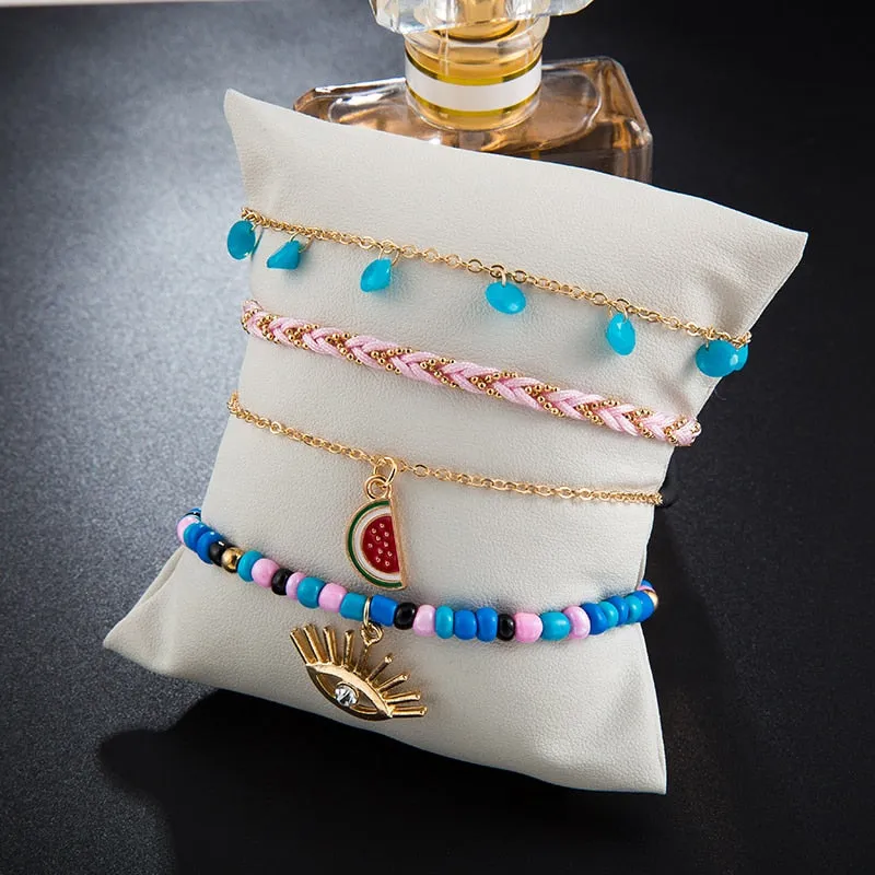 Docona Boho 4pcs/sets Colorful Beaded Anklets