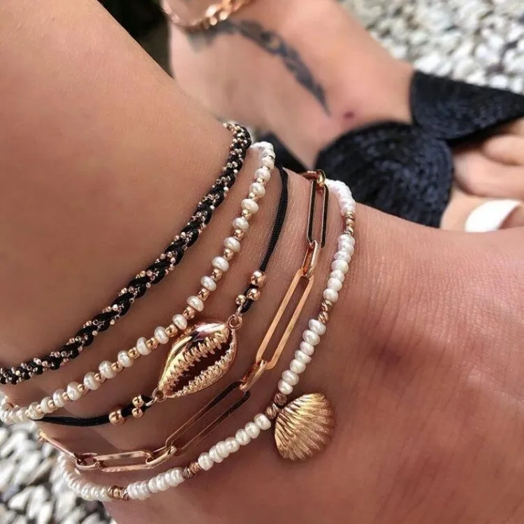 Docona Boho 4pcs/sets Colorful Beaded Anklets