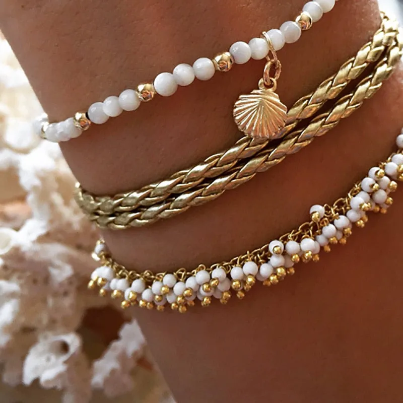 Docona Boho 4pcs/sets Colorful Beaded Anklets