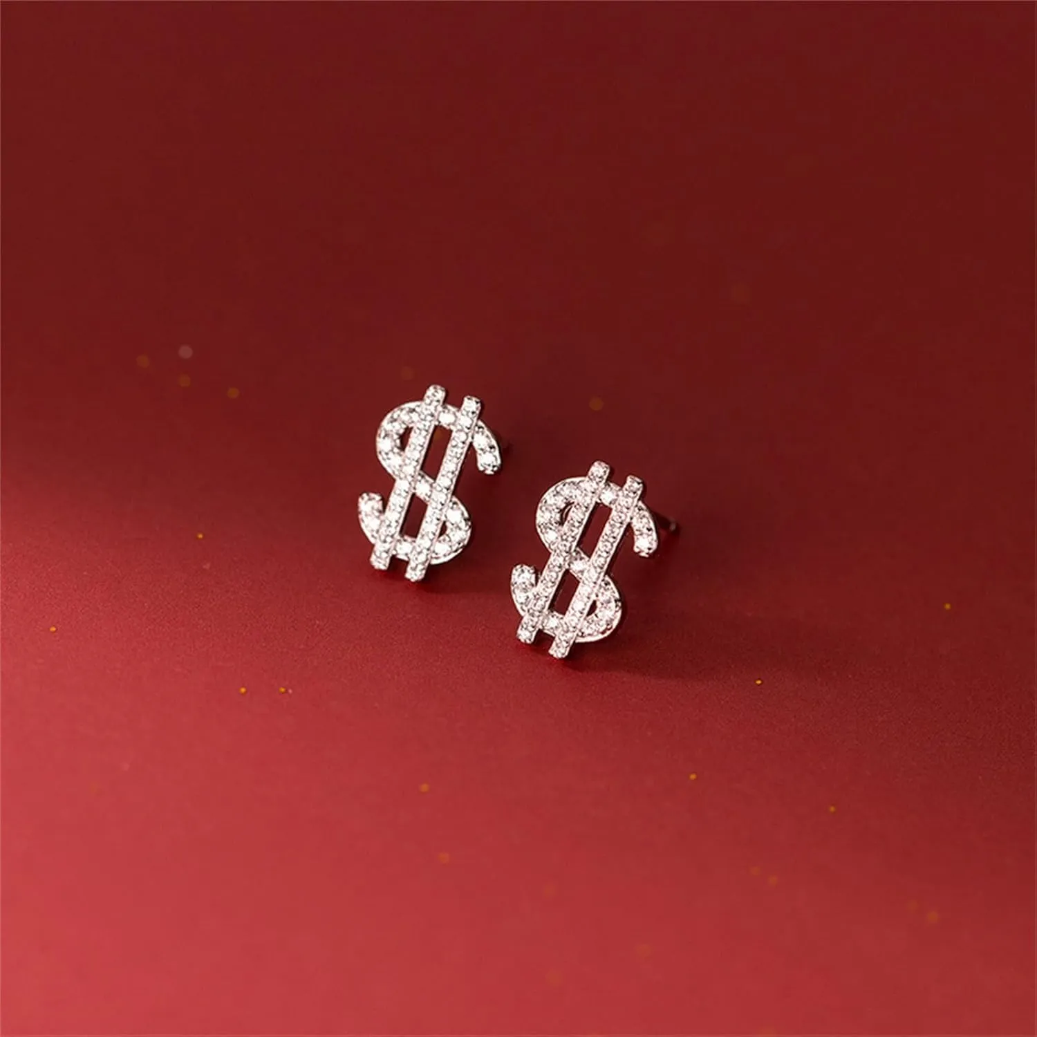 Dollar Money Symbol Crystal Stud Earrings Funny Statement Currency Dollar Sign Rich Symbol Shiny Rhinestone Cubic Zirconia Elegant Hypoallergenic Earrings for Women