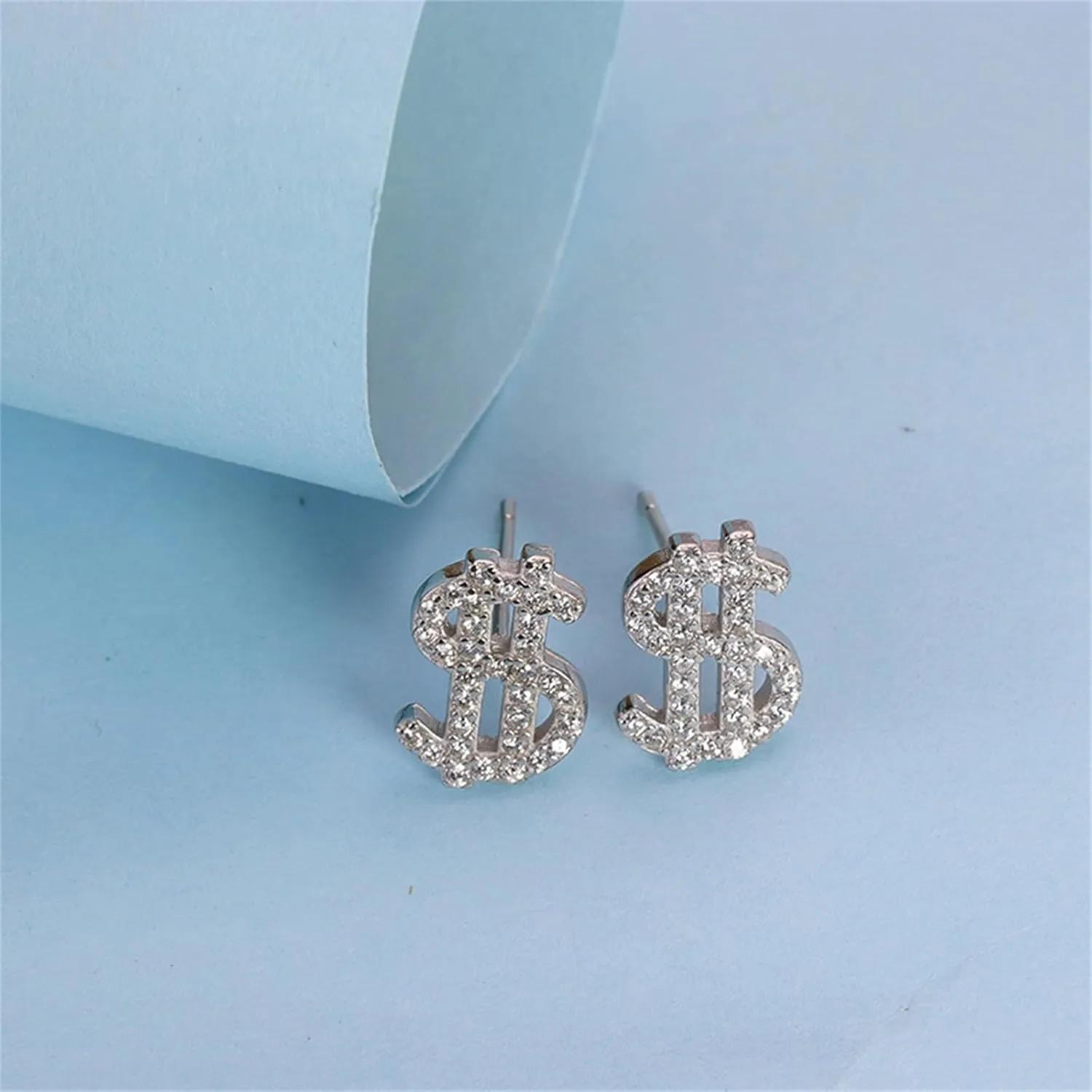 Dollar Money Symbol Crystal Stud Earrings Funny Statement Currency Dollar Sign Rich Symbol Shiny Rhinestone Cubic Zirconia Elegant Hypoallergenic Earrings for Women