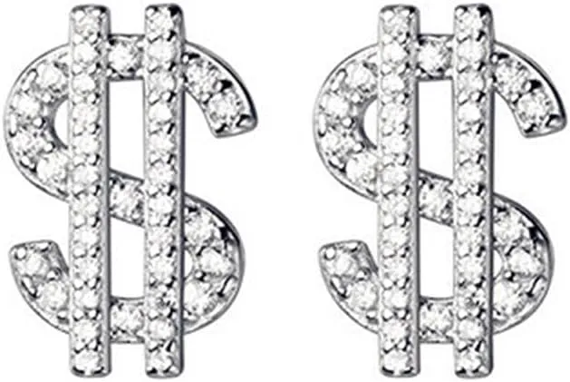 Dollar Money Symbol Crystal Stud Earrings Funny Statement Currency Dollar Sign Rich Symbol Shiny Rhinestone Cubic Zirconia Elegant Hypoallergenic Earrings for Women