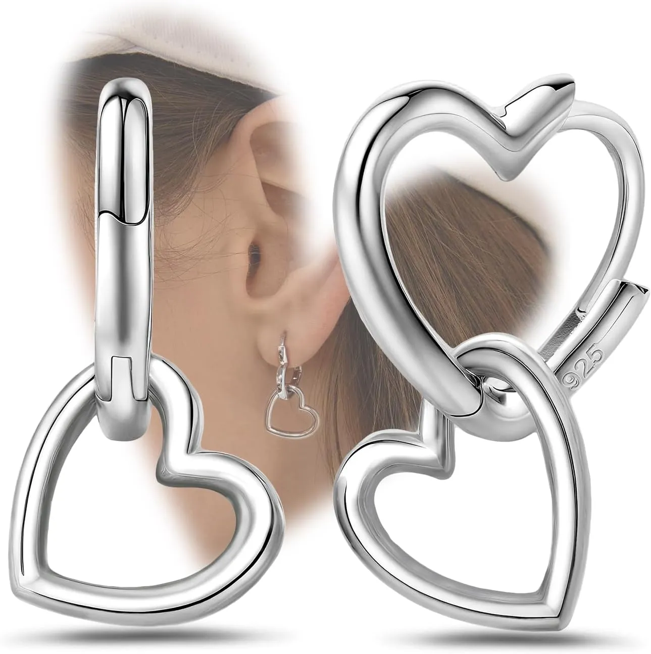 Double Heart Earrings for Women - Sterling Silver Heart Shaped Hoop Earrings for Teens Hypoallergenic Stylish Loop Earrings for Sensitive Ears Minimalist Fashion Huggie Earrings Gifts for Christmas