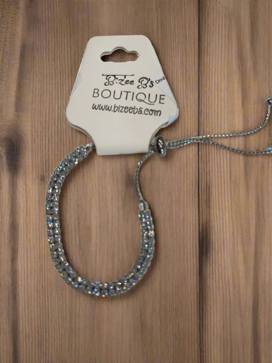 Double Rolls of Small Rhinestone Adjustable Bracelet
