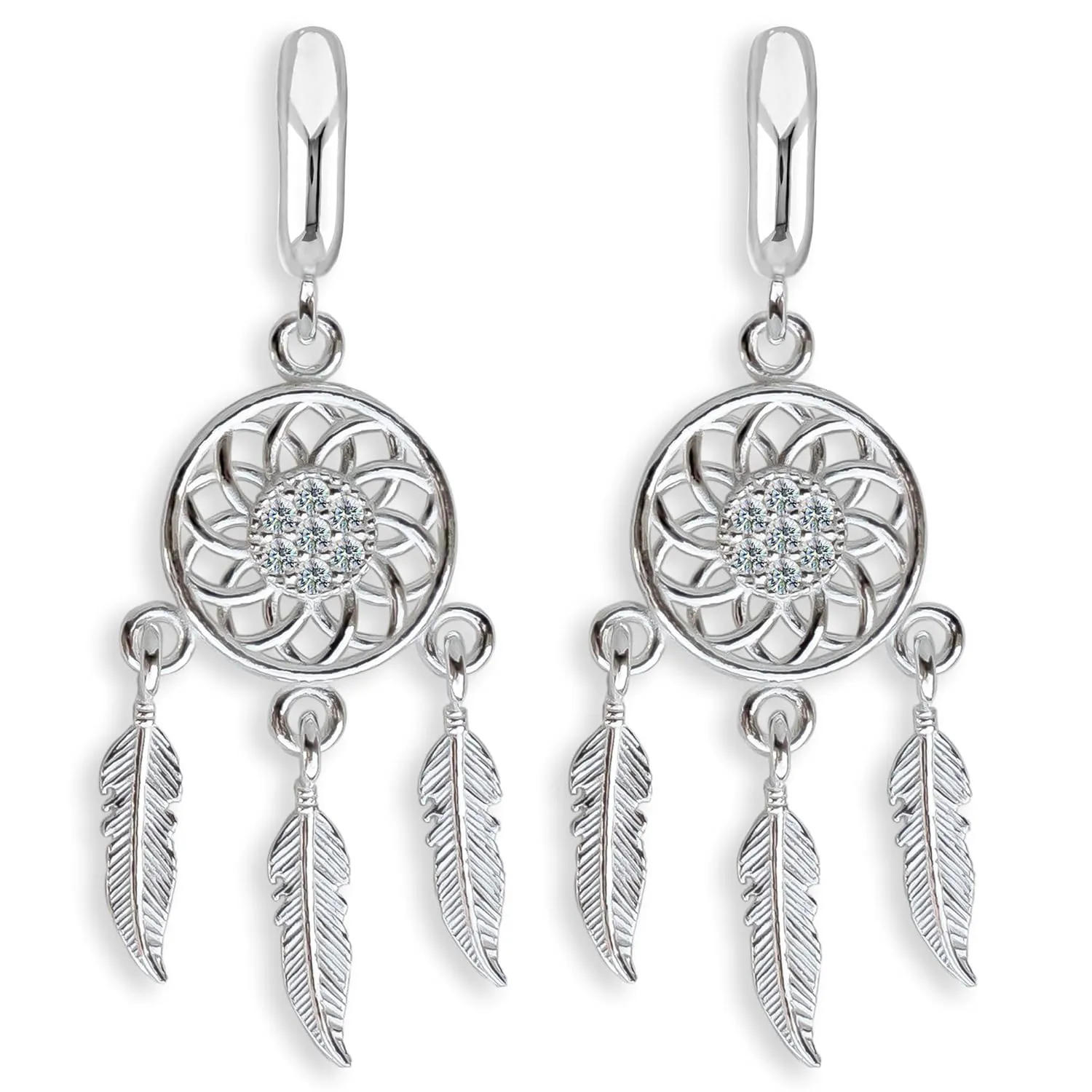 Dream Catcher Dangle Earrings Sterling Silver 925 Vintage Dreamcatcher Mandala Yoga Hippie Boho Jewelry Gift for Women - Handmade (Mandala White)