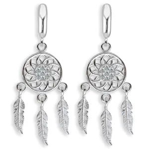Dream Catcher Dangle Earrings Sterling Silver 925 Vintage Dreamcatcher Mandala Yoga Hippie Boho Jewelry Gift for Women - Handmade (Mandala White)