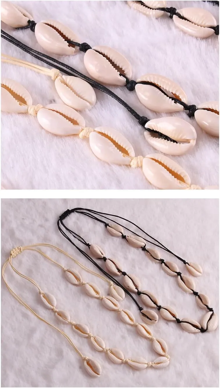 Dreuyet Puka Shell Necklace for Men Women Bohemian Handmade Natural White Colorful Irregular Shell Choker Necklace Adjustable Seashell Necklace Cowrie Hawaiian Summer Beach Boho Jewelry Gifts