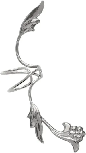 Ear Charms Delicate Leaf & Flower Ear Cuff non-pierced Right Rhodium on Sterling Silver