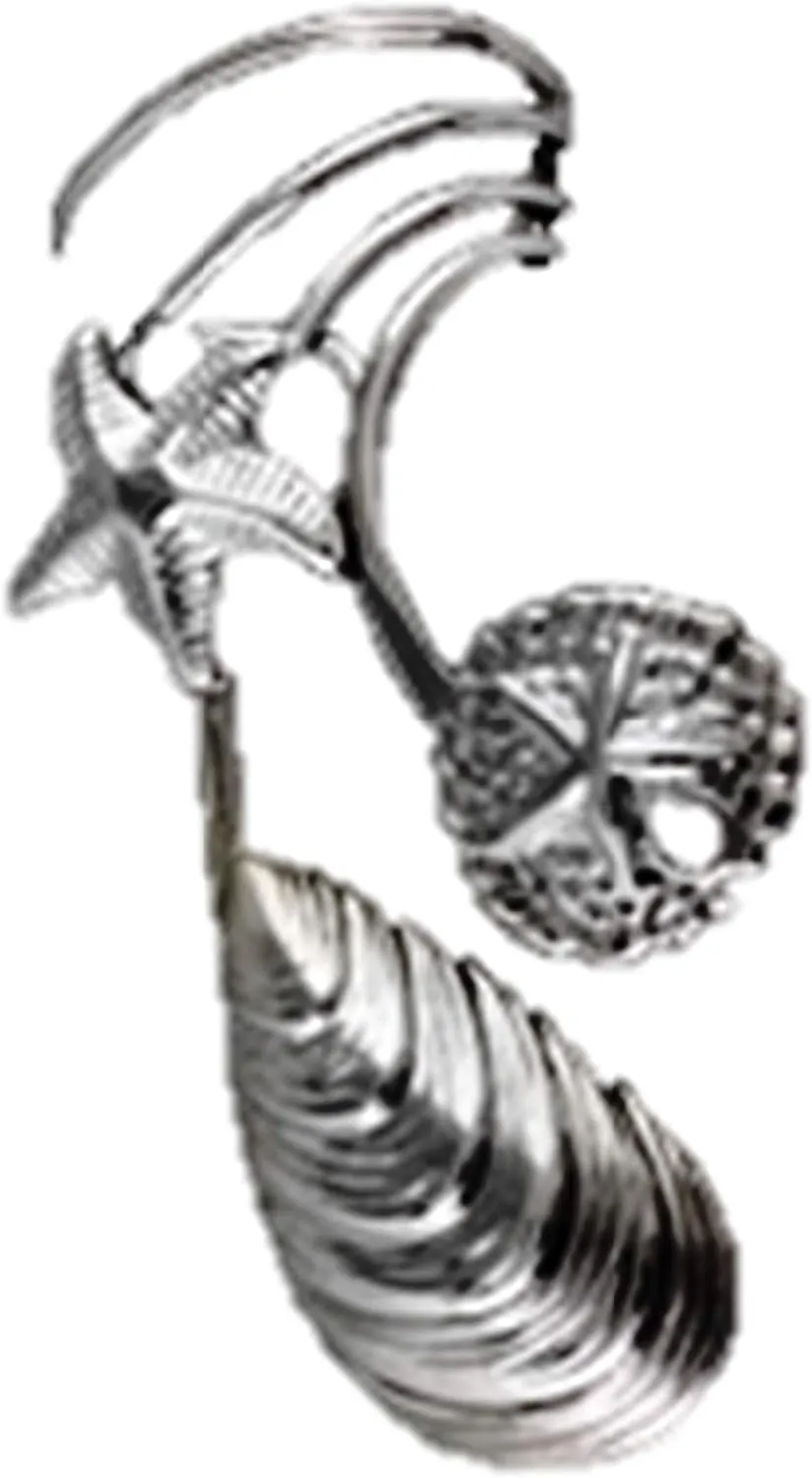 Ear Charms Sea Shell Ear Cuff Long Non-pierced Right Earring Wrap Rhodium on Silver