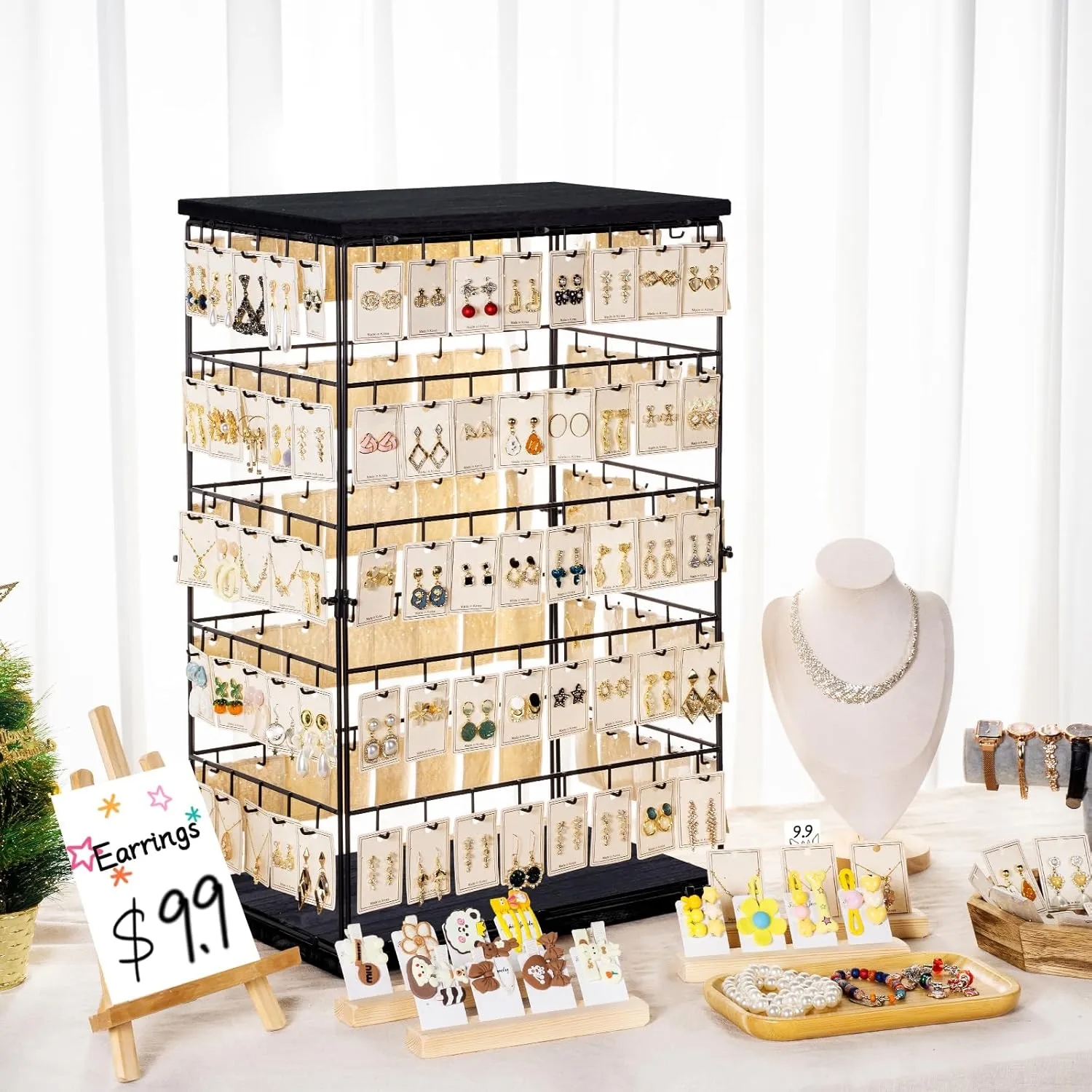 Earring Display Stands for Selling,Earring Rack Display Holder Stand,Jewelry Display Tower for Selling Earring Cards, Rings, Large Capacity 16.5" Wx 10.8" Dx 26.4" H (130 Hooks)