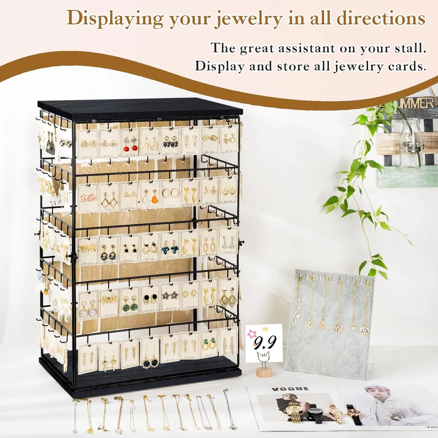 Earring Display Stands for Selling,Earring Rack Display Holder Stand,Jewelry Display Tower for Selling Earring Cards, Rings, Large Capacity 16.5" Wx 10.8" Dx 26.4" H (130 Hooks)