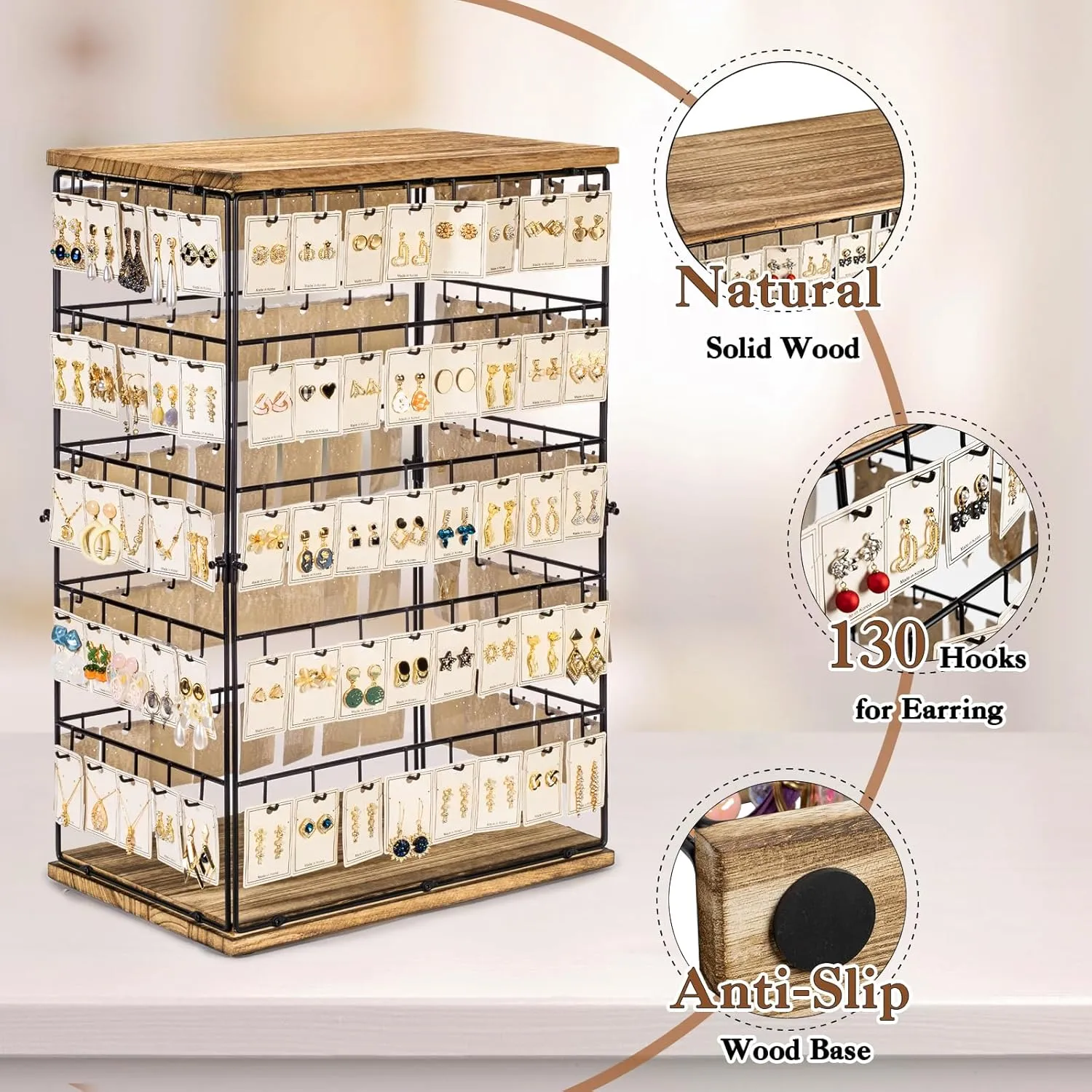 Earring Display Stands for Selling,Earring Rack Display Holder Stand,Jewelry Display Tower for Selling Earring Cards,Bracelets,Necklaces 16.5" Wx 10.8" Dx 26.4" H (130 Hooks)