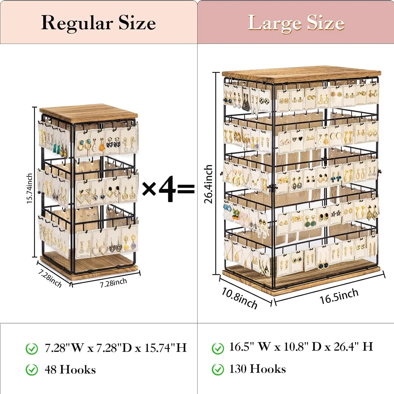 Earring Display Stands for Selling,Earring Rack Display Holder Stand,Jewelry Display Tower for Selling Earring Cards,Bracelets,Necklaces 16.5" Wx 10.8" Dx 26.4" H (130 Hooks)