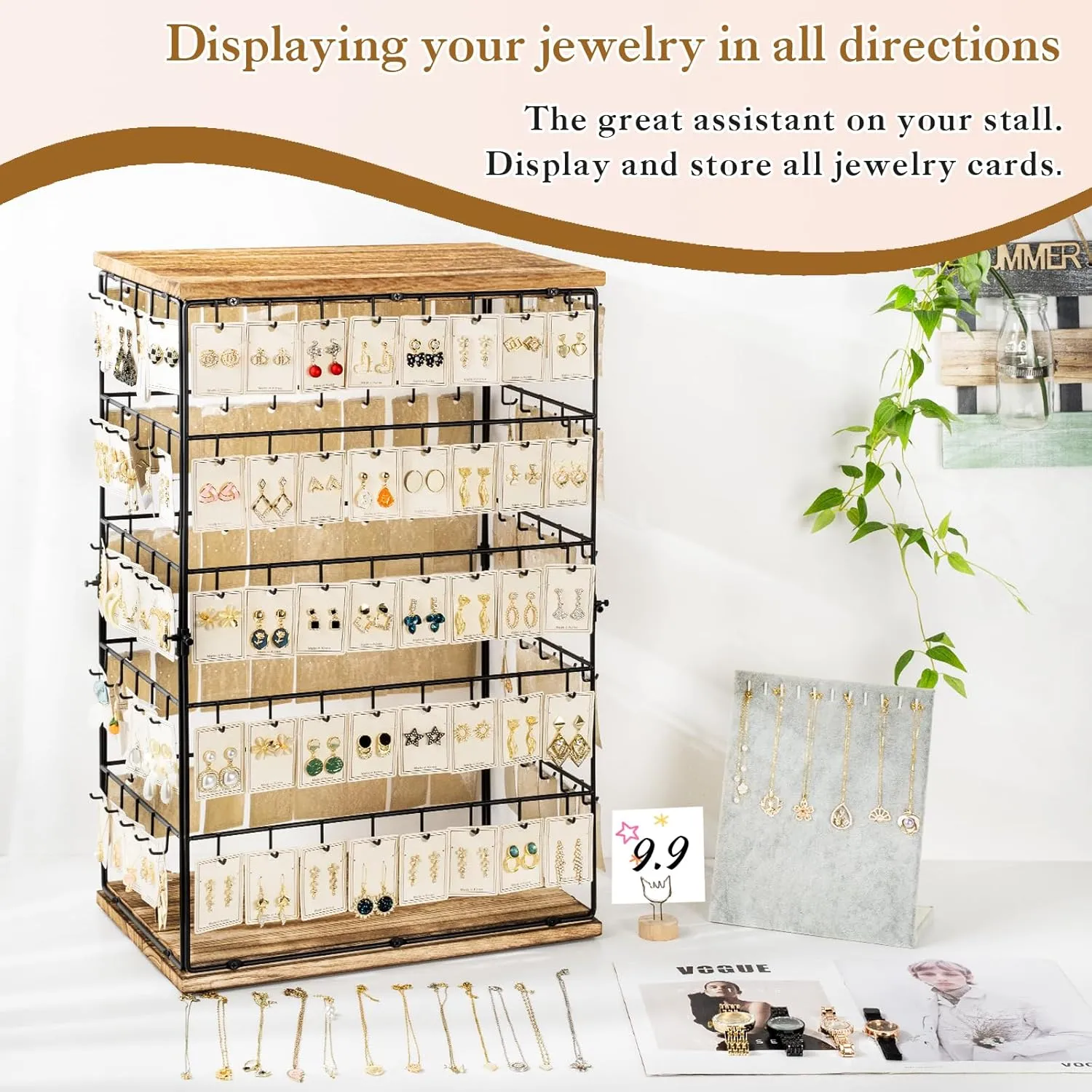 Earring Display Stands for Selling,Earring Rack Display Holder Stand,Jewelry Display Tower for Selling Earring Cards,Bracelets,Necklaces 16.5" Wx 10.8" Dx 26.4" H (130 Hooks)