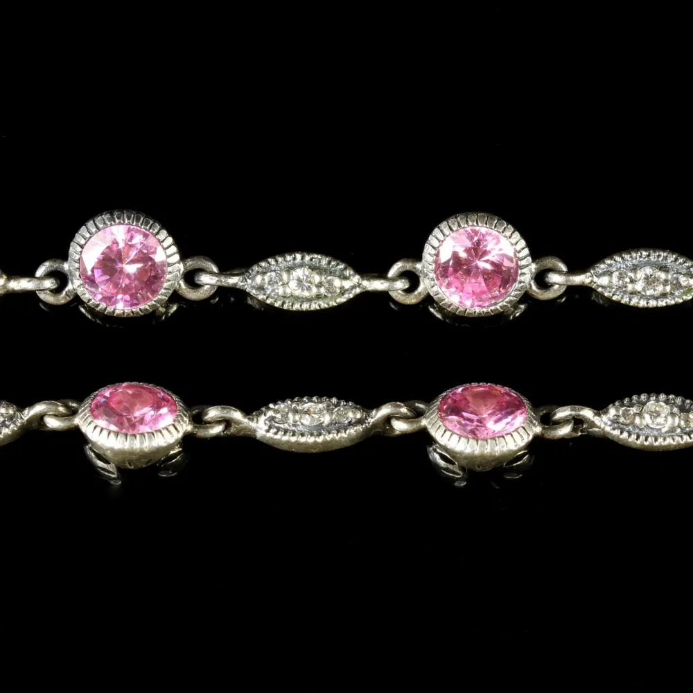 Edwardian Style Pink Paste Necklace Silver