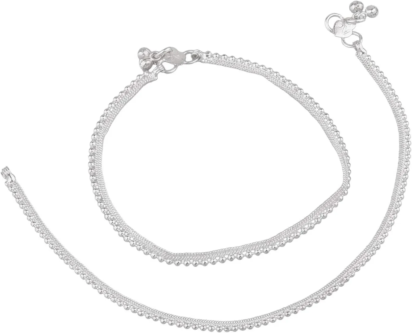Efulgenz Silver Anklet Indian Silver Ankle Bracelets for Women Payal for Women Metal Beads Bollywood Wedding Payal Anklet Pair Set