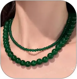Elegant Green Beaded Necklace for Women Layered Natural Stone Statement Necklace Boho Round Crystal Beads Necklace Party Mothers Day Jewelry Gifts