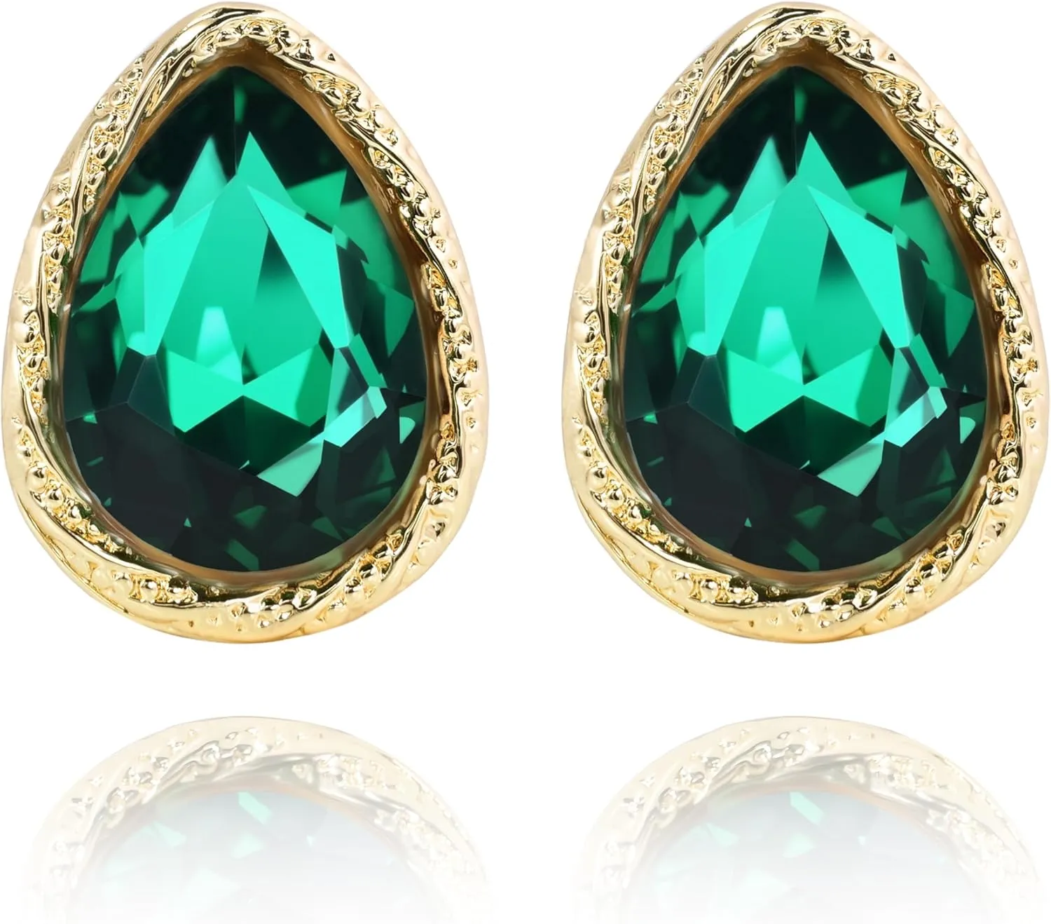Emerald Green Teardrop Earrings for Women, Golden Edged Green Stud Earrings, Elegant Emerald Stud Earrings for Everyday or Special Occasions