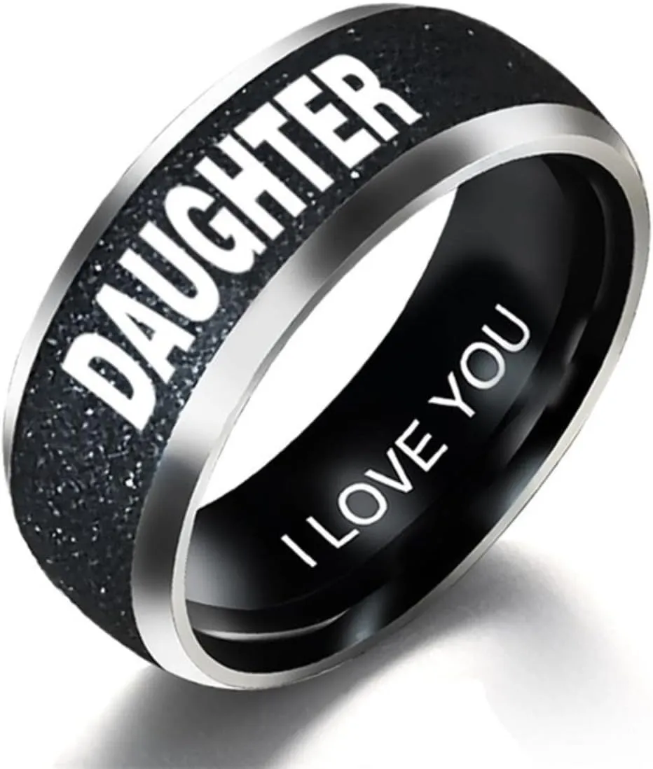 Engraved Words Love mom dad Son Daughter Stainless Steel Couple Ring Men and Women Family Ring Couple Jewelry