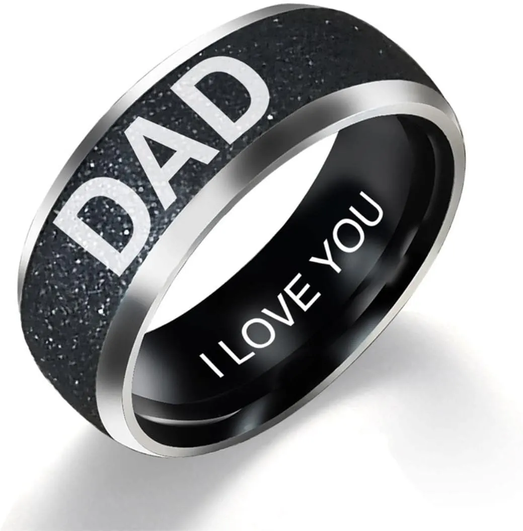 Engraved Words Love mom dad Son Daughter Stainless Steel Couple Ring Men and Women Family Ring Couple Jewelry