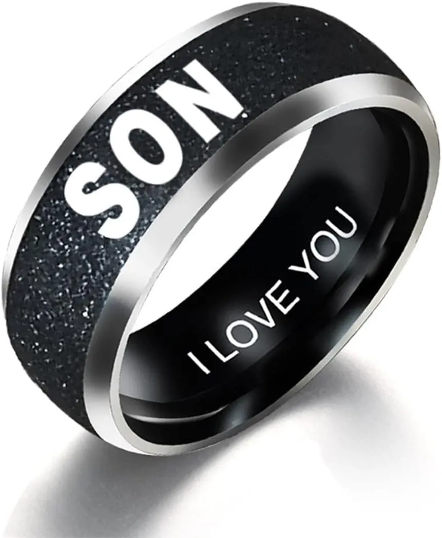 Engraved Words Love mom dad Son Daughter Stainless Steel Couple Ring Men and Women Family Ring Couple Jewelry