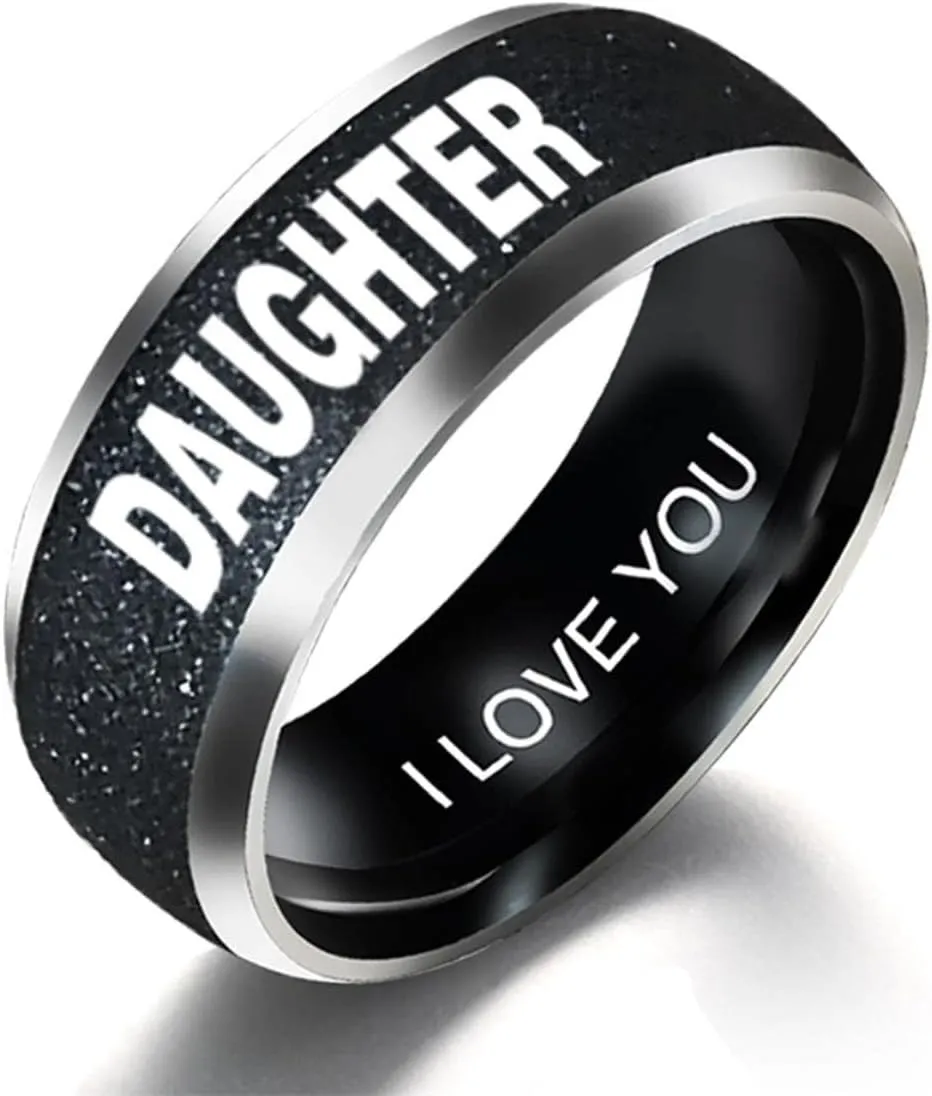 Engraved Words Love mom dad Son Daughter Stainless Steel Couple Ring Men and Women Family Ring Couple Jewelry