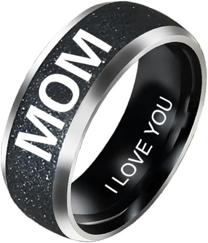 Engraved Words Love mom dad Son Daughter Stainless Steel Couple Ring Men and Women Family Ring Couple Jewelry