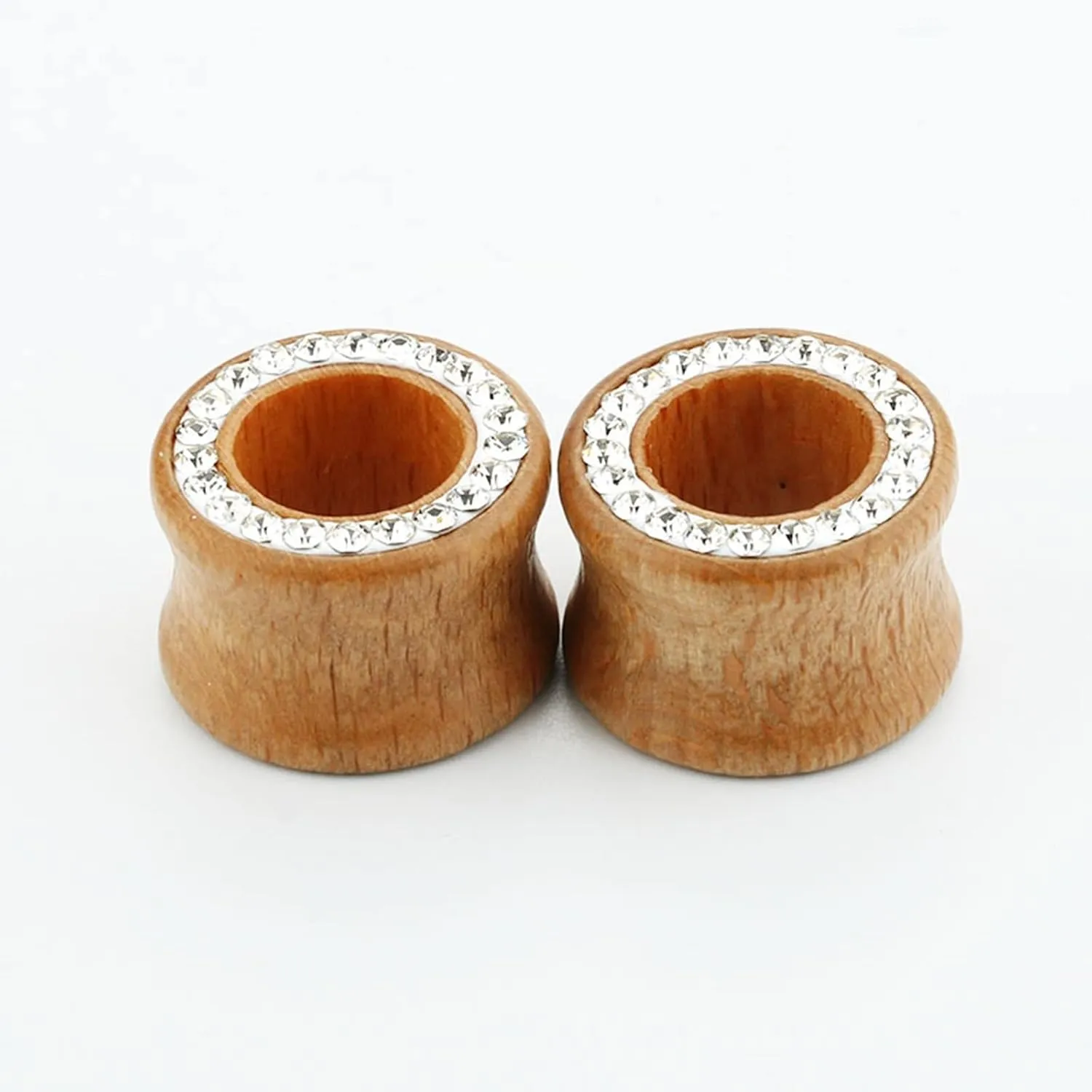 Epinki Ear Gauge Stretching, 2PCS Wood Men Women Ear Tunnels Wood Tunnels with White Round Cubic Zirconia Piercing Jewelry