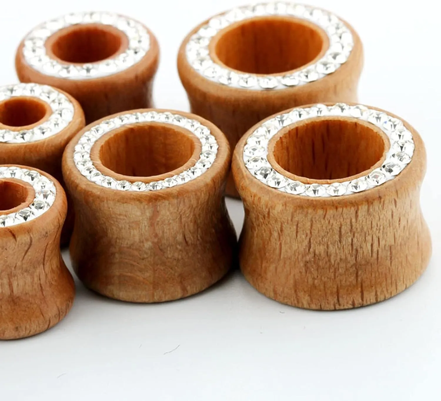 Epinki Ear Gauge Stretching, 2PCS Wood Men Women Ear Tunnels Wood Tunnels with White Round Cubic Zirconia Piercing Jewelry