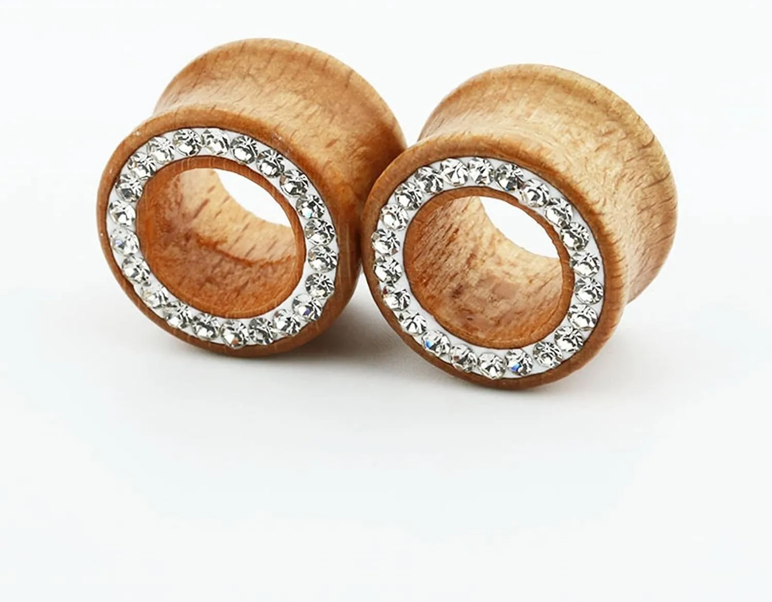 Epinki Ear Gauge Stretching, 2PCS Wood Men Women Ear Tunnels Wood Tunnels with White Round Cubic Zirconia Piercing Jewelry
