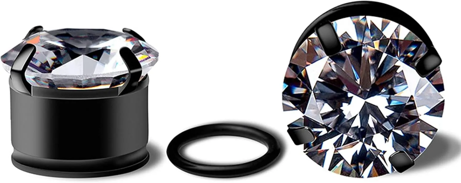 Epinki Ear Plugs Gauges Kit, 2PCS Ear Gauges Stainless Steel Black with Cubic Zirconia Women and Men Stretching Kit