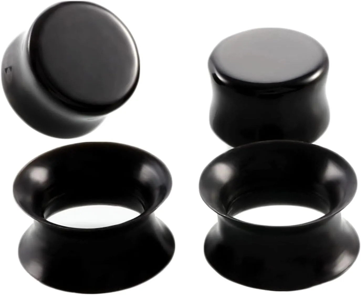 Epinki Ear Stretcher, 2 Pairs Ear Gauges Black Stone and Hoop Women and Men Ear Tunnels and Plugs
