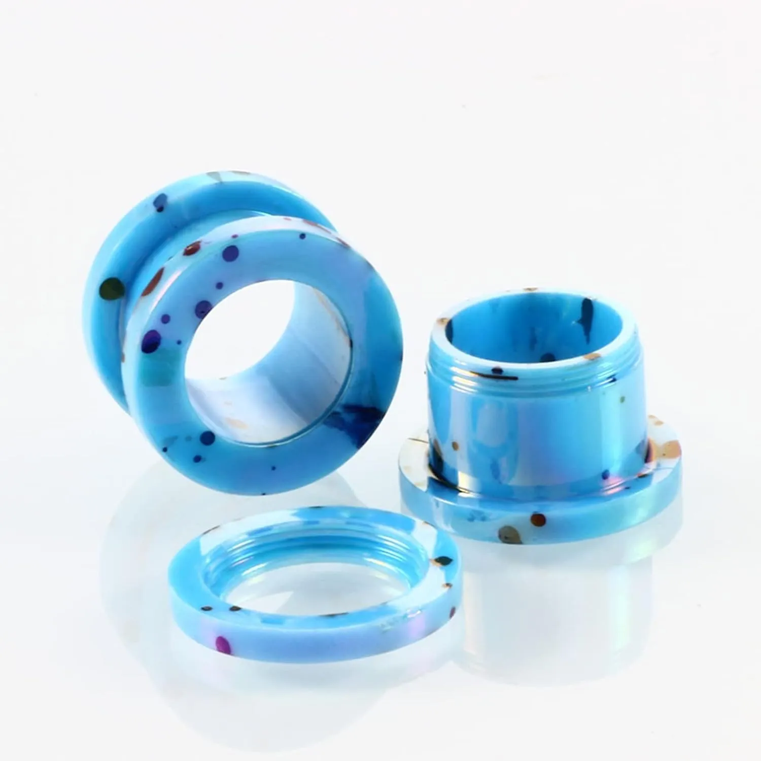 Epinki Mens Ear Gauges Kit, 2PCS Ear Tunnels Acrylic Light Blue Hoop with Dot Pattern Women Gauge Tunnels Set