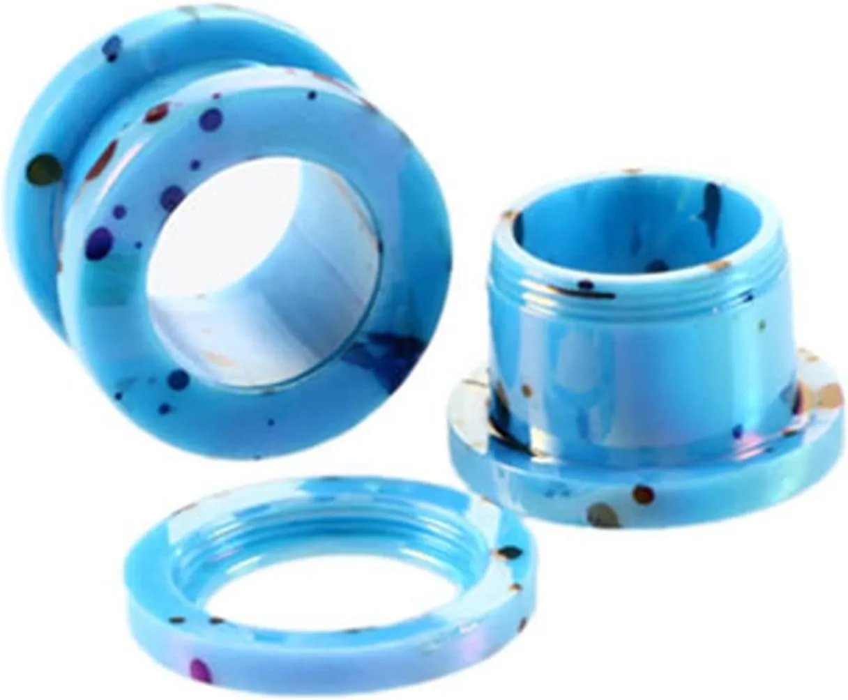 Epinki Mens Ear Gauges Kit, 2PCS Ear Tunnels Acrylic Light Blue Hoop with Dot Pattern Women Gauge Tunnels Set