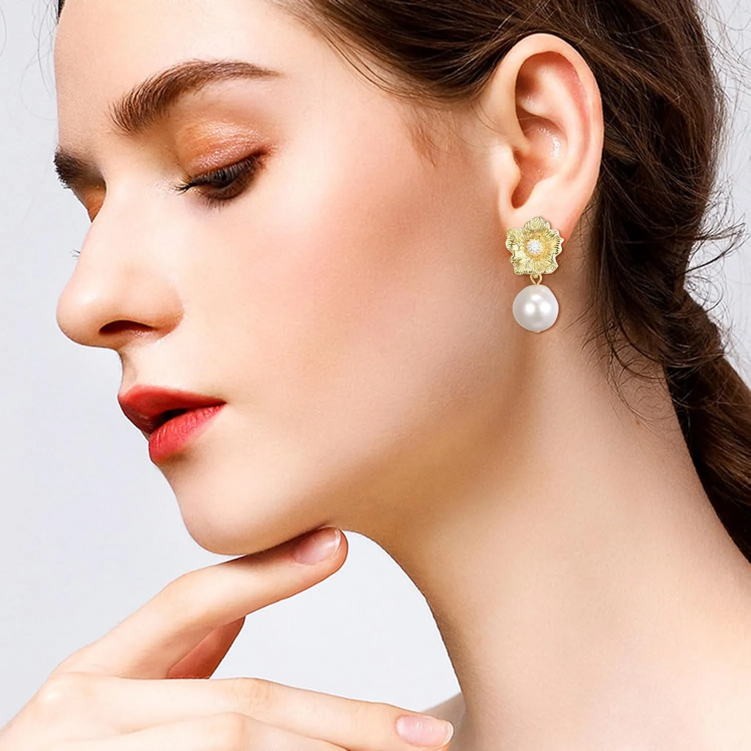 EVER FAITH 14K Gold Plated Drop Cubic Zirconia Irregular Natural Freshwater Baroque Pearl Statement Dangle Earrings Wedding Prom Party Jewelry for Women