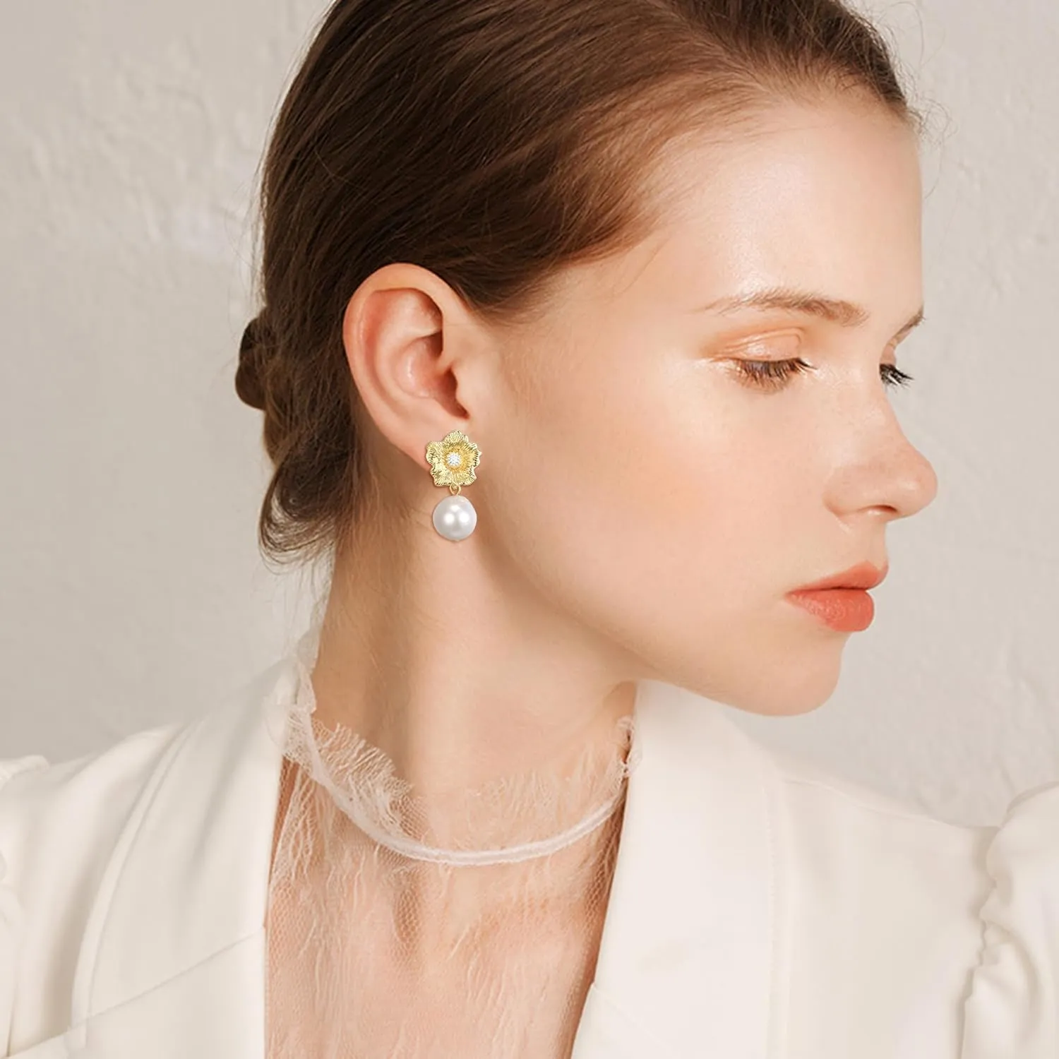 EVER FAITH 14K Gold Plated Drop Cubic Zirconia Irregular Natural Freshwater Baroque Pearl Statement Dangle Earrings Wedding Prom Party Jewelry for Women