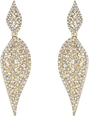 EVER FAITH 2 Leaf Round Full Crystal Art Deco Bridal Pierced Dangle Chandelier Earrings for Women