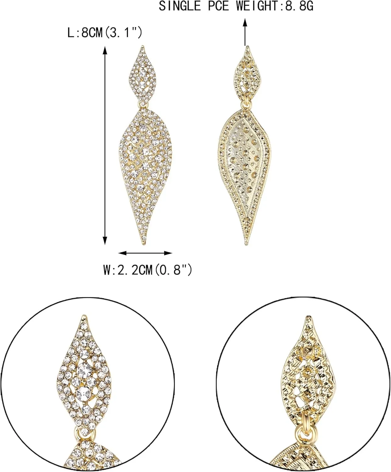 EVER FAITH 2 Leaf Round Full Crystal Art Deco Bridal Pierced Dangle Chandelier Earrings for Women