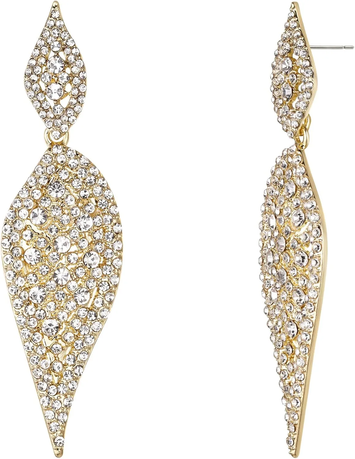 EVER FAITH 2 Leaf Round Full Crystal Art Deco Bridal Pierced Dangle Chandelier Earrings for Women