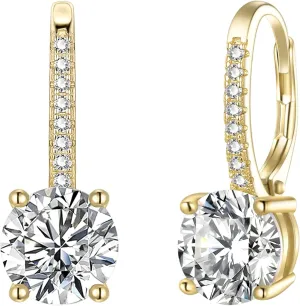 EVER FAITH 925 Sterling Silver CZ Prong Setting Gorgeous Bridal Prom Leverback Dangle Earrings