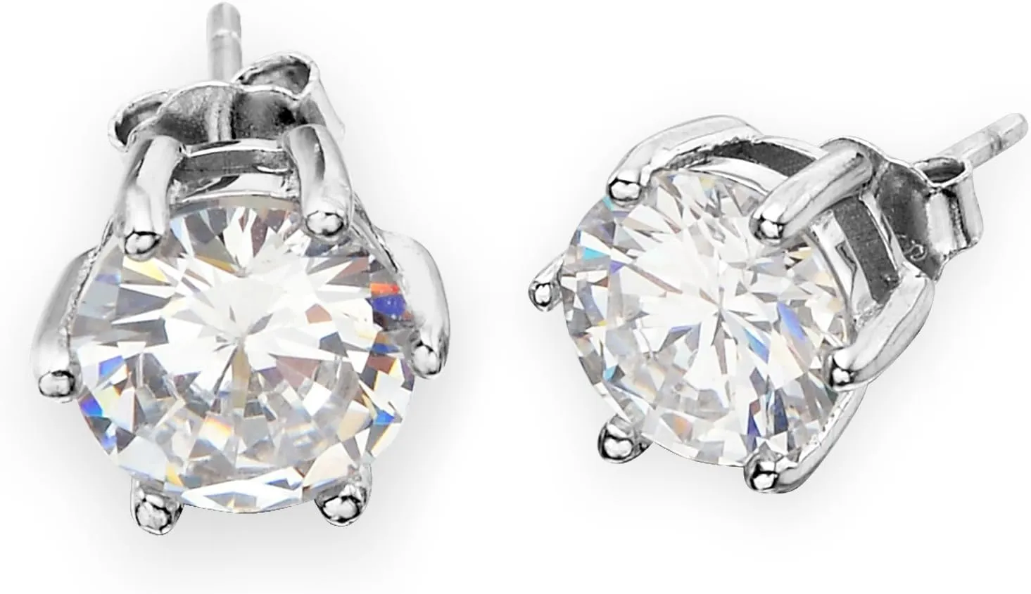 EVER FAITH 925 Sterling Silver Prong Round Cubic Zirconia Unisex Pierced Stud Earrings Clear
