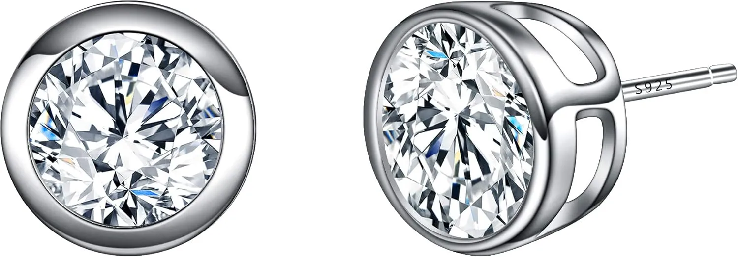 EVER FAITH 925 Sterling Silver Round Cut CZ Simple Basket Set Stud Earrings Clear