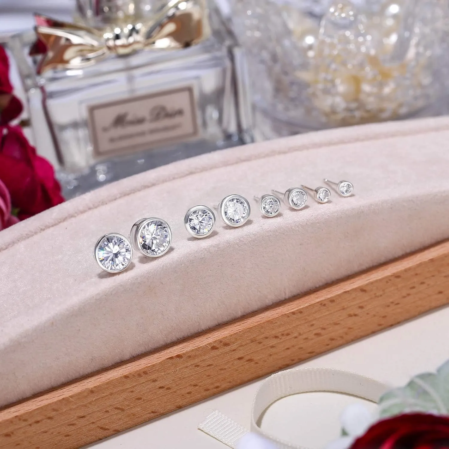 EVER FAITH 925 Sterling Silver Round Cut CZ Simple Basket Set Stud Earrings Clear